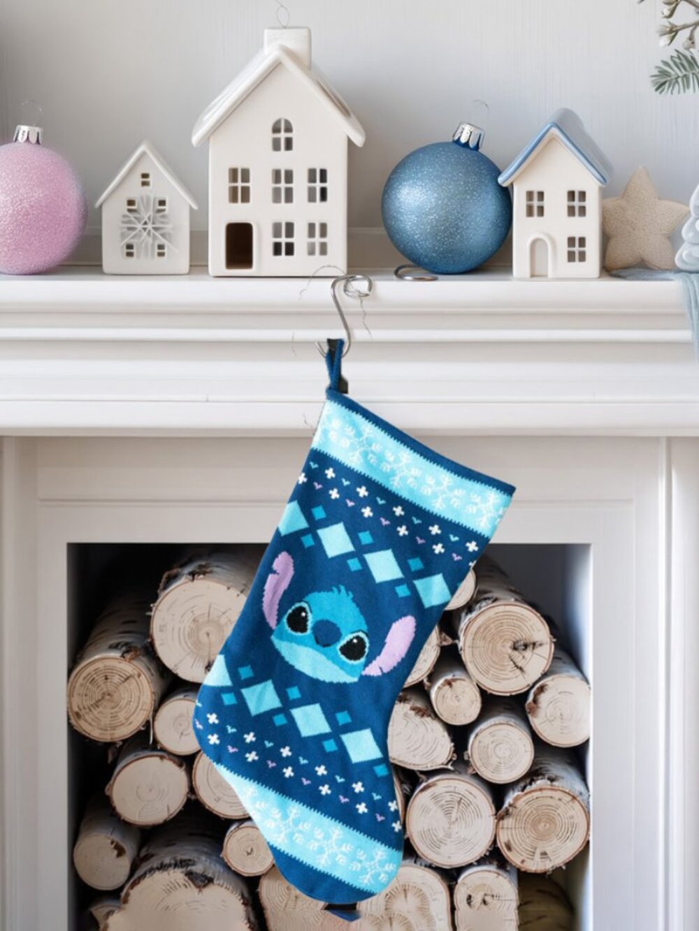 Disney Lilo & Stitch Christmas Stocking Blue Fair Isle Knit Holiday Decor